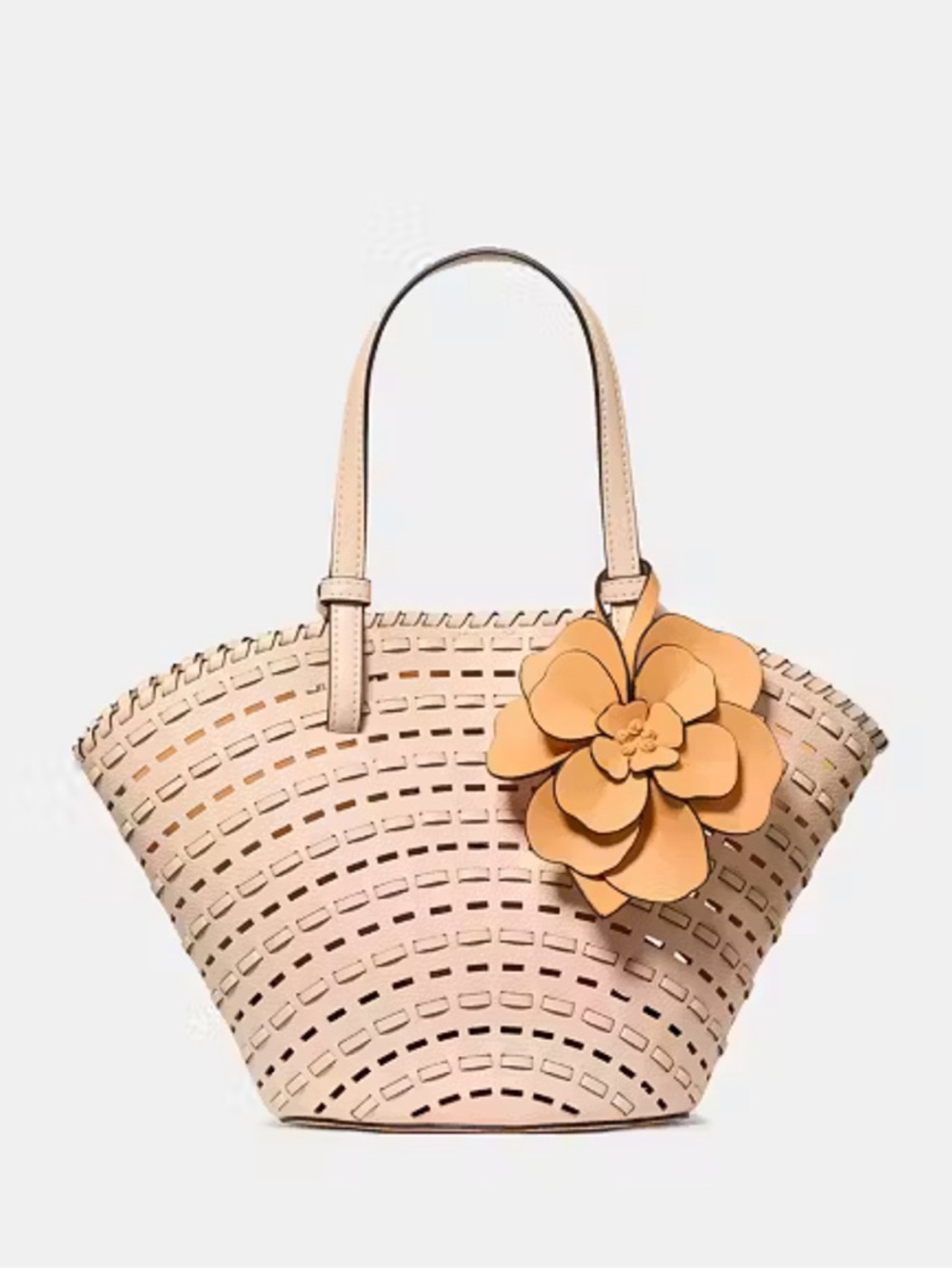 kate spade Blush Beige Laser-Cut Tote with Floral Charm